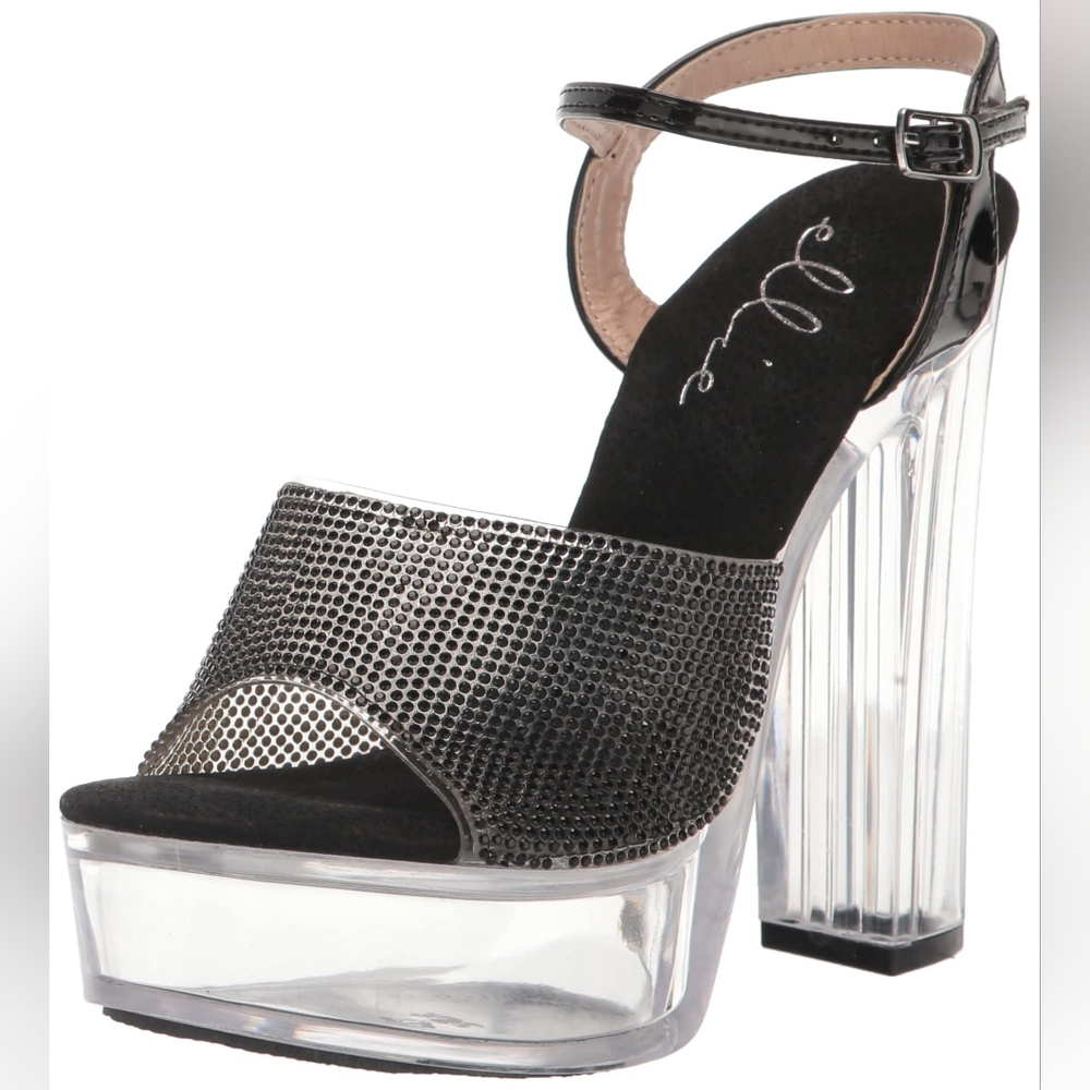 New Ellie Black  &‎ Clear Platform Heels Sandals  Party Clubcore Shoes Size 5